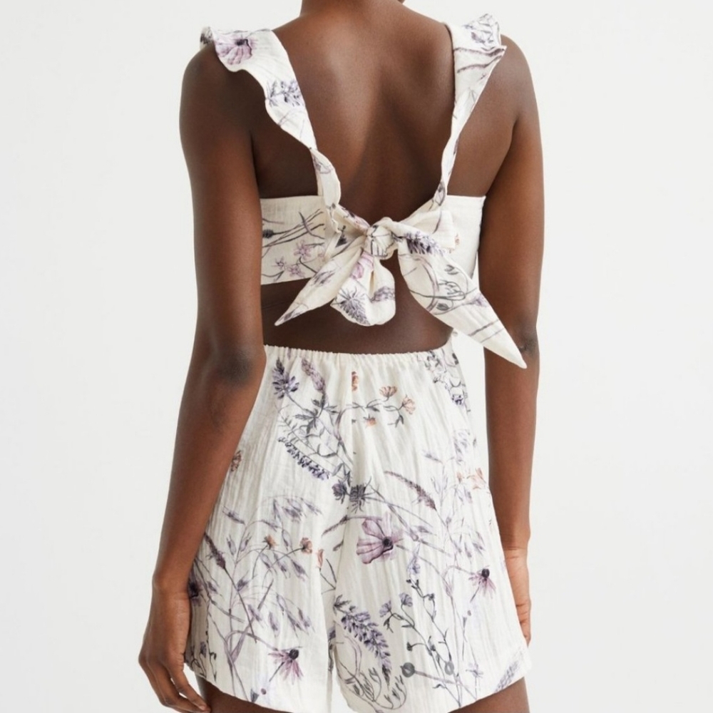 H&M Flounce-trimmed Patterned Playsuit